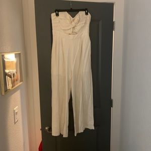 ASTR the Label Beige Mara Bow Strapless Jumpsuit